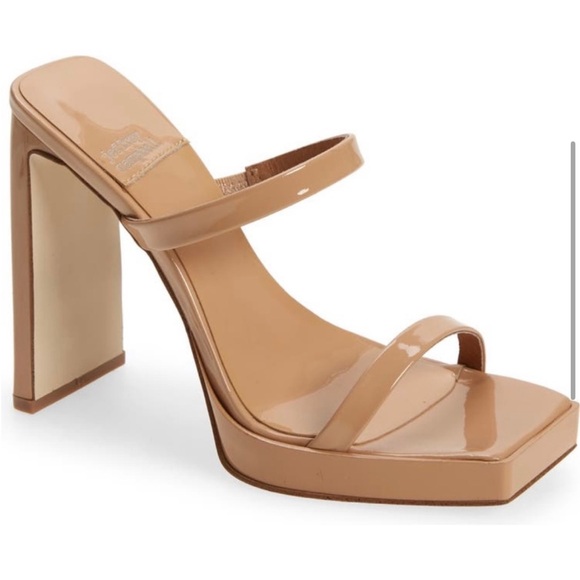 Jeffrey Campbell Shoes - Jeffery Campbell Hustler Platform Sandal Nude Patent Leather Block Heels…